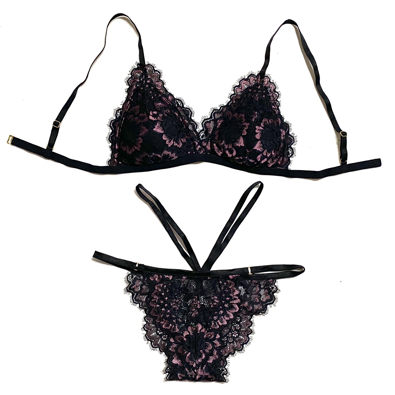 Hisexy B105 Set Đồ Lót Bralette Lụa Satin Cao Cấp Thiết Kế Gọng Mỏng Kiểu quần V