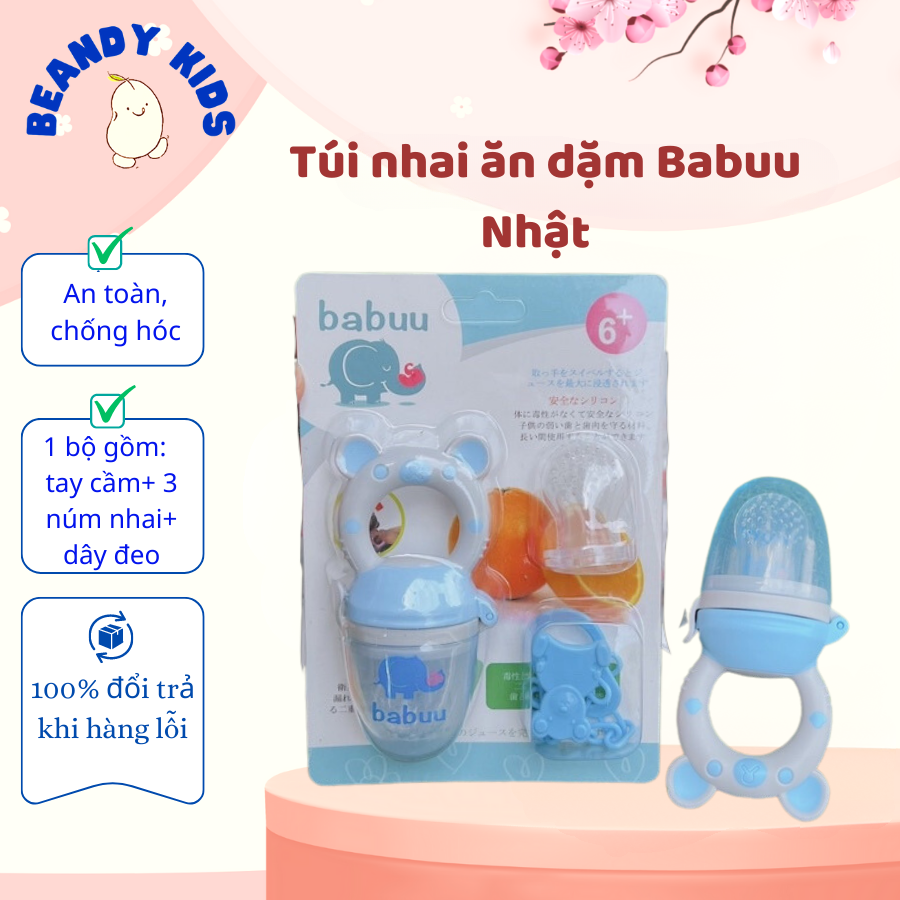Túi nhai ăn dặm chống hóc cao cấp 3 núm nhai Babuu Nhật Beandy Kids