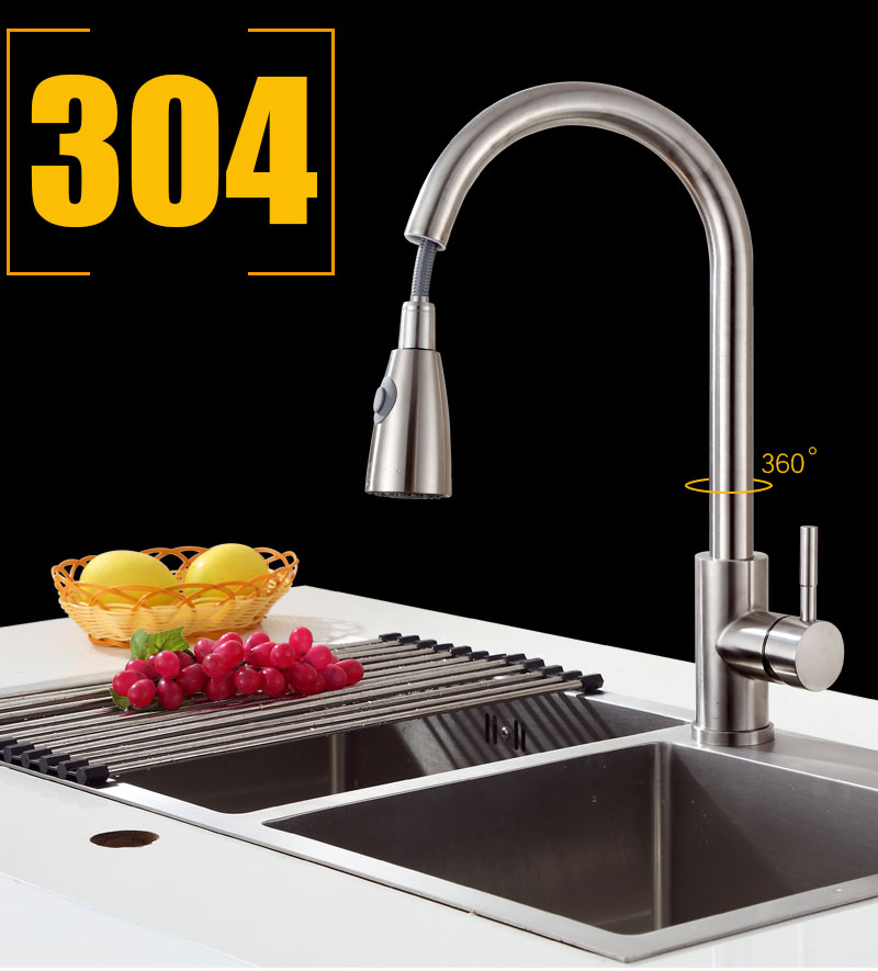 Bộ vòi bồn rửa chén bát nóng lạnh dây rút inox 304 2 chế độ, cần xoay 360 độ - Có hướng dẫn lắp đặt chi tiết