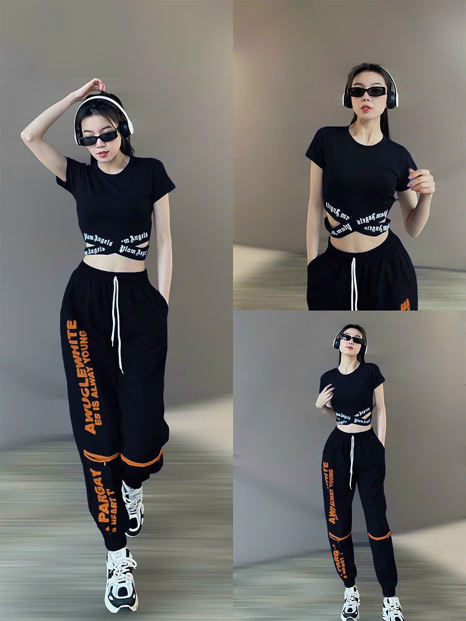 Bộ thể thao nữ , quần chất gió áo chất thun