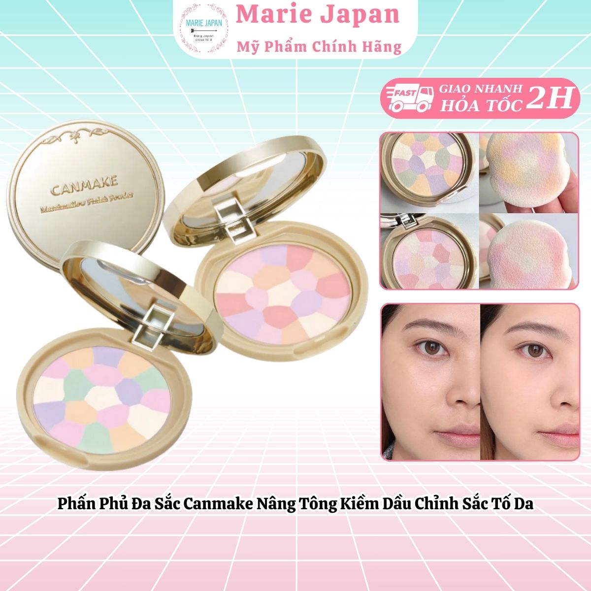 Phấn Phủ Đa Sắc Canmake Marshmallow Finish Powder Abloom Nâng Tông Kiềm Dầu Chỉnh Sắc Tố Da Nhật Bản 4g