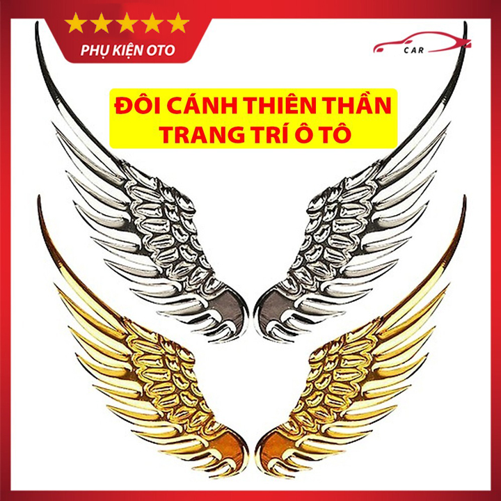 Đôi cánh thiên thần dán ô tô 3D cánh chim ưng trang trí logo các hãng bằng kim loại