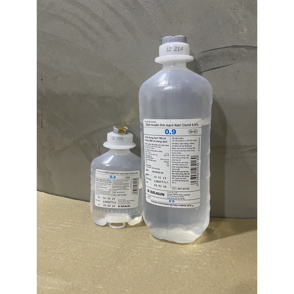 Nước muối truyền natri clorit 0,9% nacl2 dịch pha truyền tĩnh mạch b-braun 100ml - 250ml - 500ml