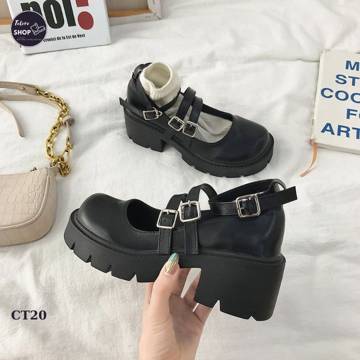 Giày lolita búp bê nữ 3 quai đế độn 6cm - ct20