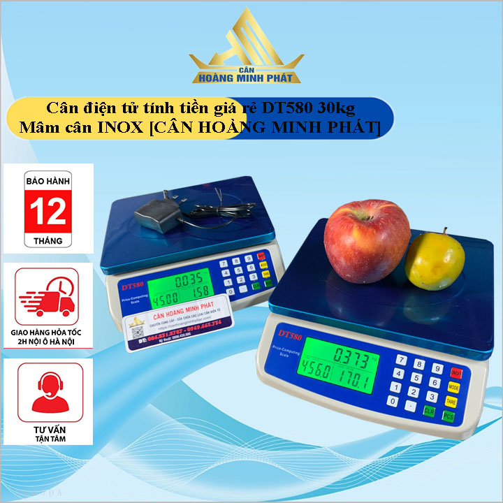 Cân Điện Tử 30kg ĐT580 Mâm Cân INOX 304 - Cân Thực Phẩm Tính Giá Tiền Hàng [ CÂN HOÀNG MINH PHÁT ]