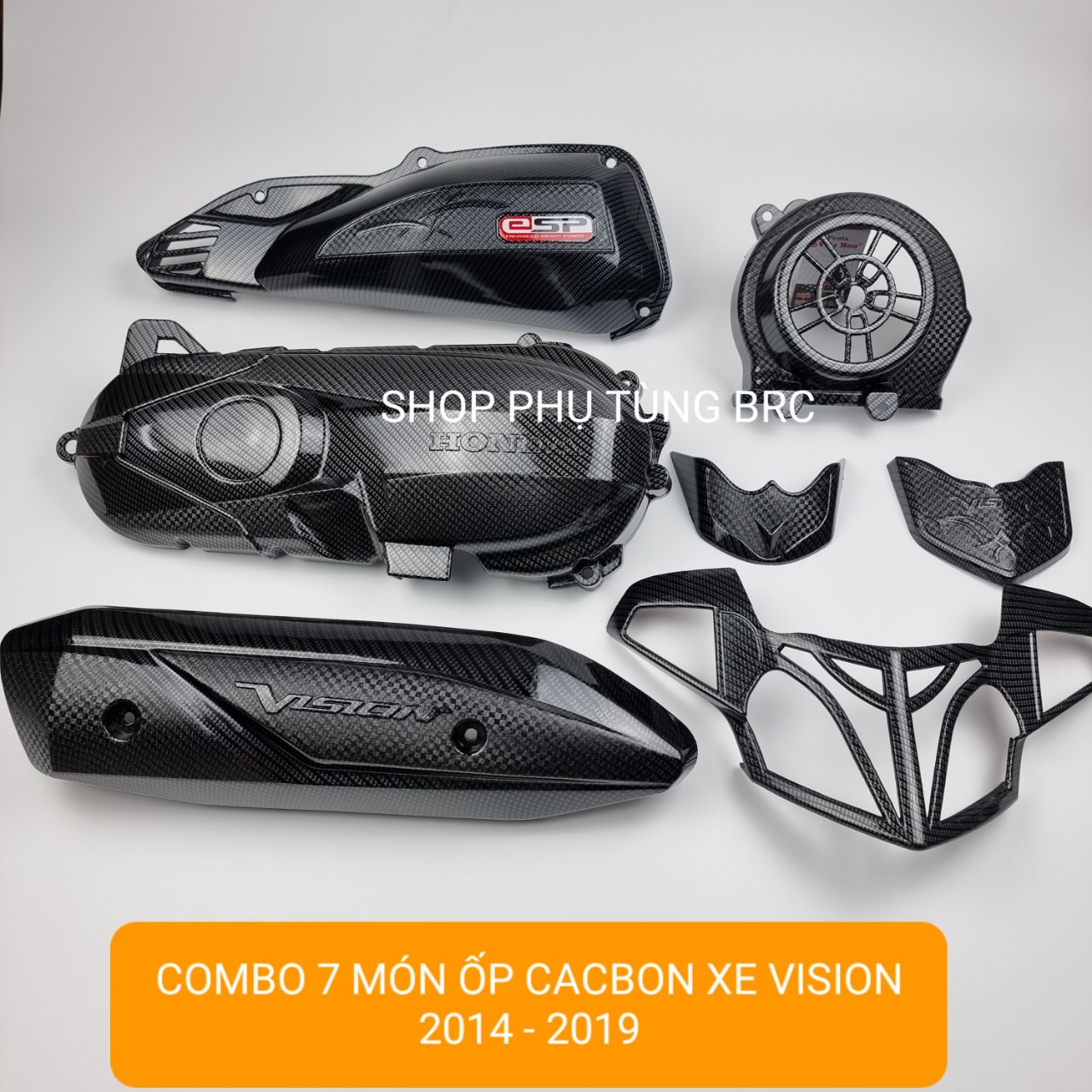 Combo 7 món ốp phủ cacbon trang trí xe vision 2014 - 2019