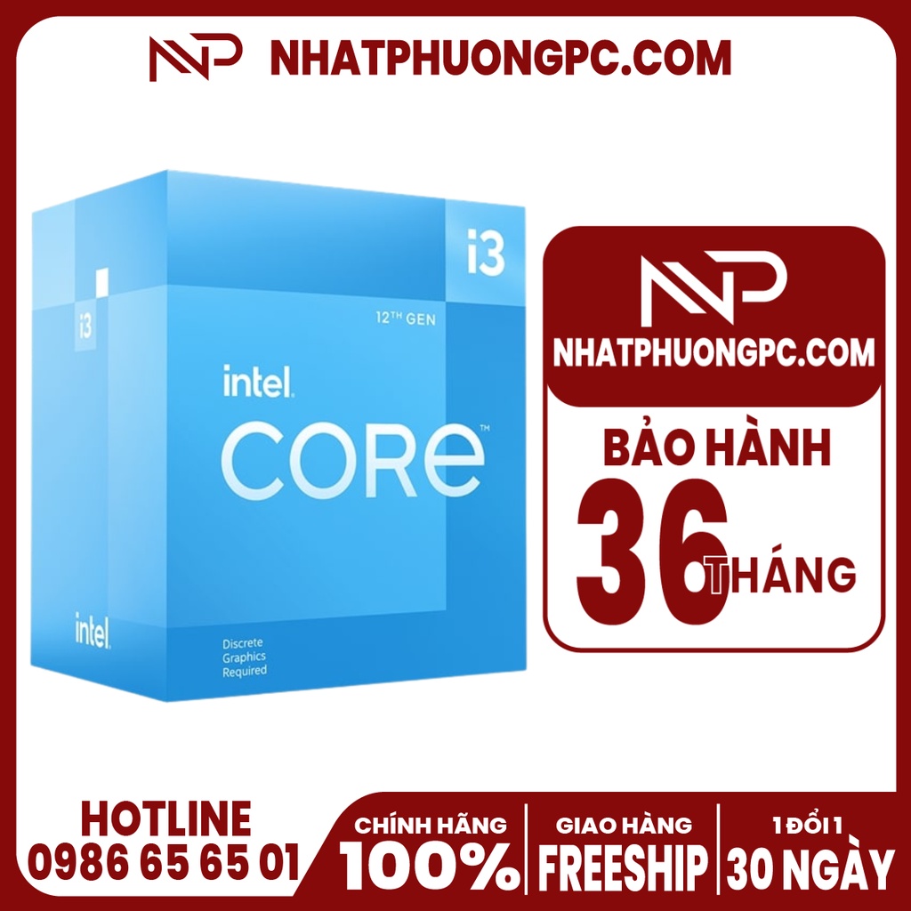 Bộ vi xử lý intel core i3 12100f - bảo hành 36 tháng full box