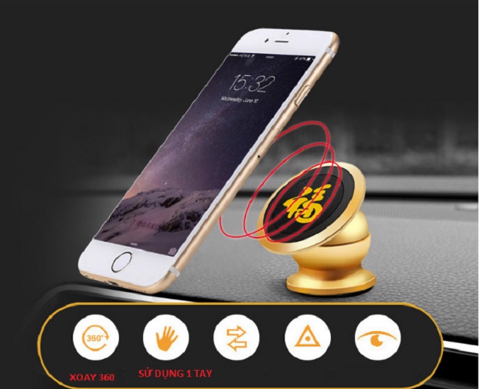Giá đỡ điện thoại gắn ô tô xoay 360 độ có nam châm hút
