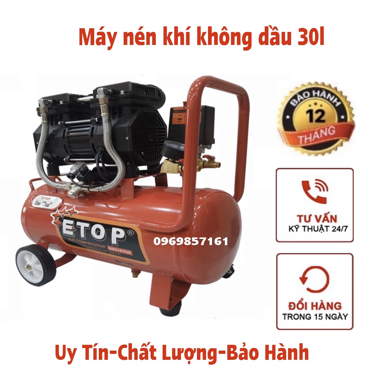 Máy bơm hơi/Máy nén khí / Máy nén khí không dầu/ : XH-30L - ETOP Thái Lan- CS 1500W- 100% LÕI ĐỒNG-jklm02