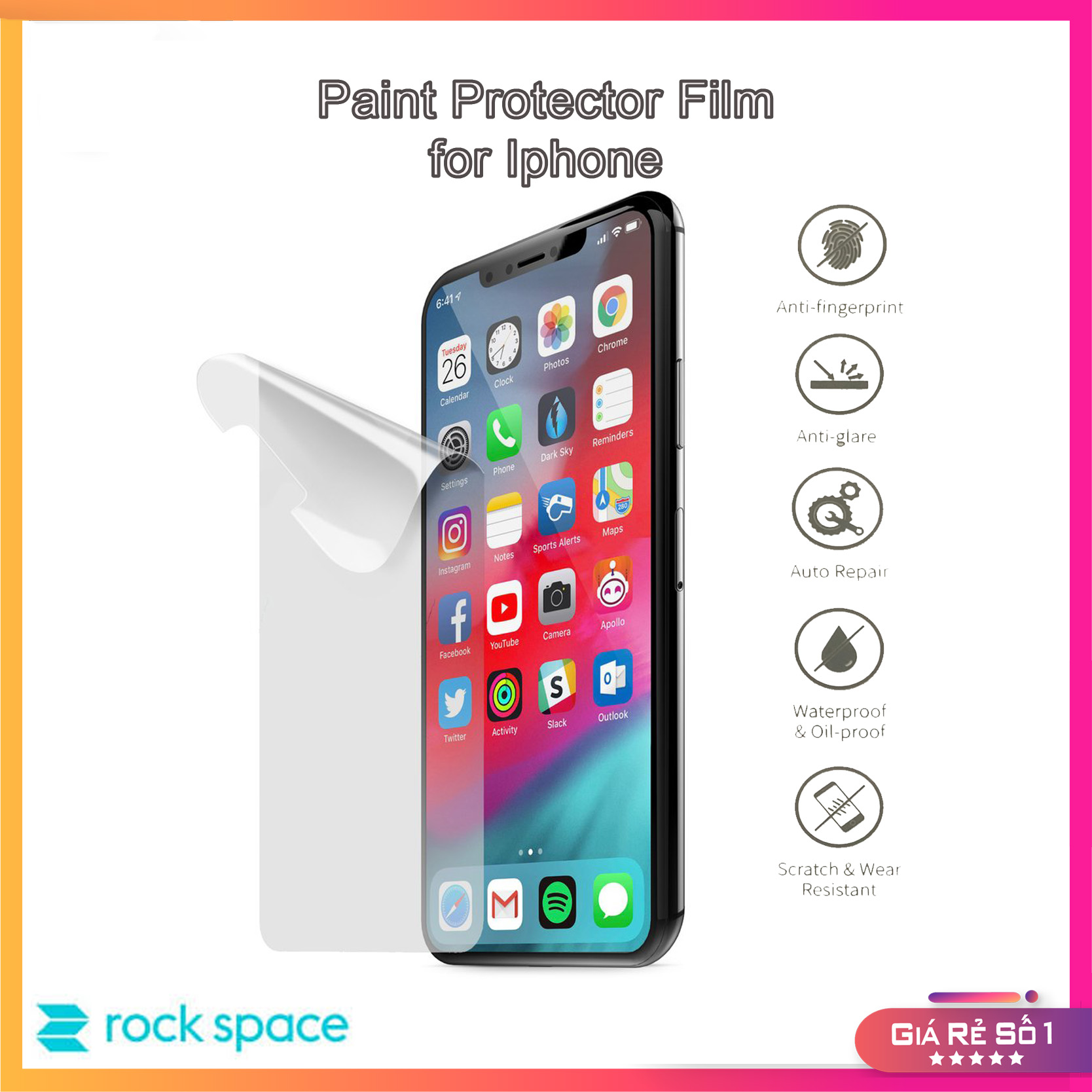 Miếng dán PPF bảo vệ màn hình dành cho điện thoại Iphone siêu nhẹ , miếng dán chống xước & tự phục hồi thương hiệu ROCK SPACE - Dán màn iphone 6 / iphone 7 / iphone X / Iphone XS MAX / Iphone Pro Max