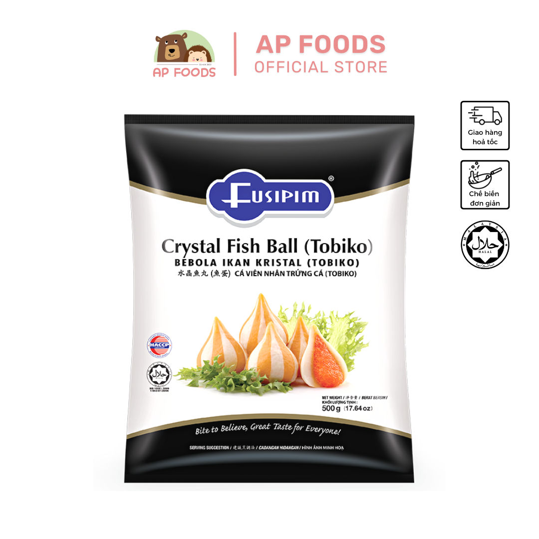 Cá viên nhân trứng cá Tobiko Fusipim 500g - Crystal Fish Ball 500g - Viên thả lẩu Malaysia