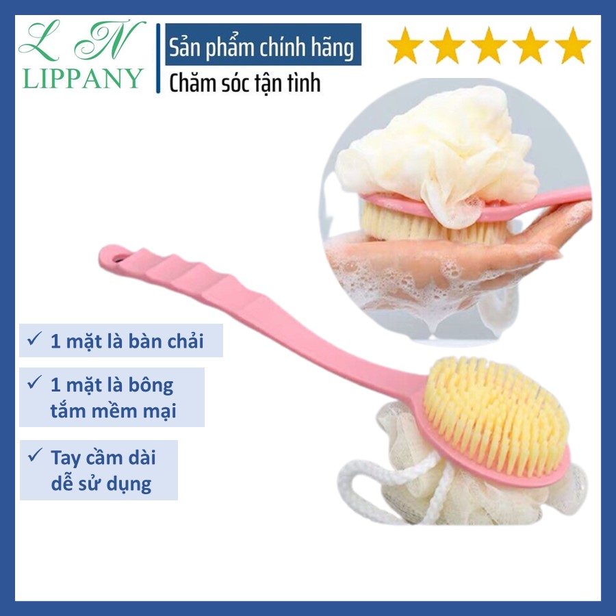 Cây cọ lưng 2 đầu kèm bông tắm 2 trong 1 massage thư giãn - bông tắm cọ lưng 2 đầu mẫu mới - cây bông tắm chà lưng