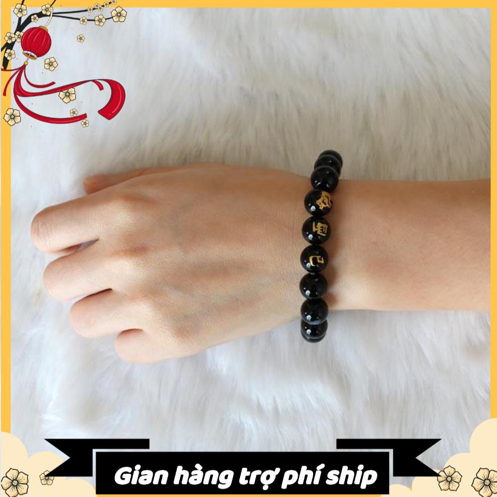 Vòng tay đá mã não đen khắc tam hợp Tị Dậu Sửu