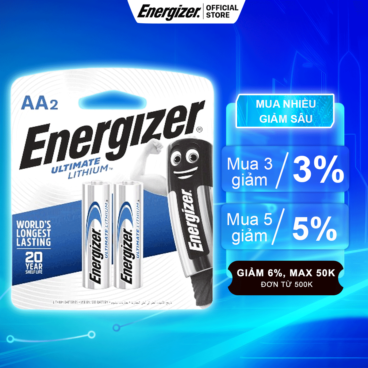 Pin aaa/aa energizer lithium - vỉ 2 viên - hàng chính hãng