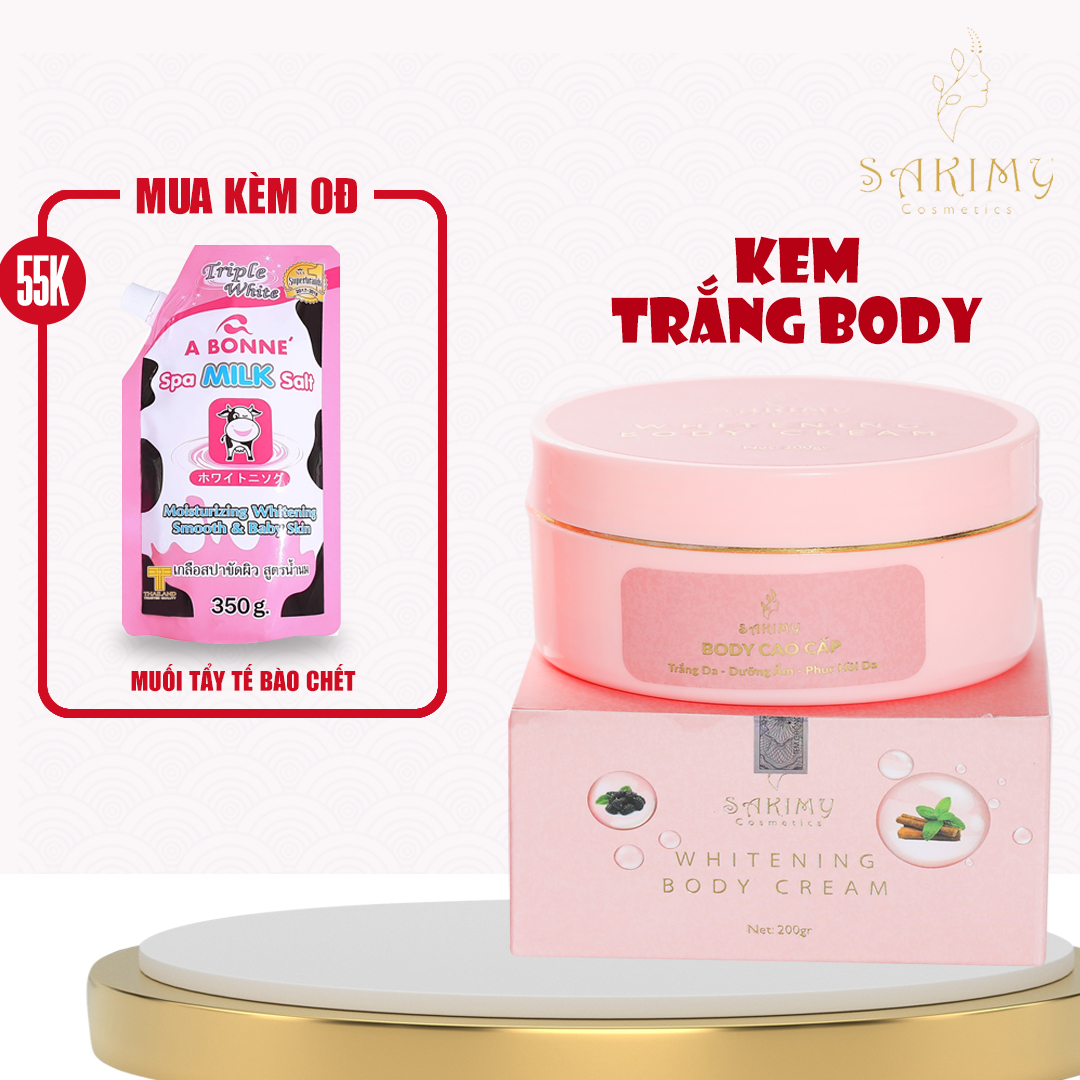 Kem Trắng body Siêu Cấp Trắng Sakimy 200gr tặng 1 chai serum kích trắng kèm quà tặng