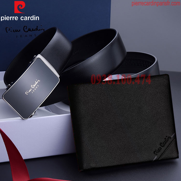 Combo ví thắt lưng Pierre Cardin nam chính hãng khóa tự động da bò thật SETPC13