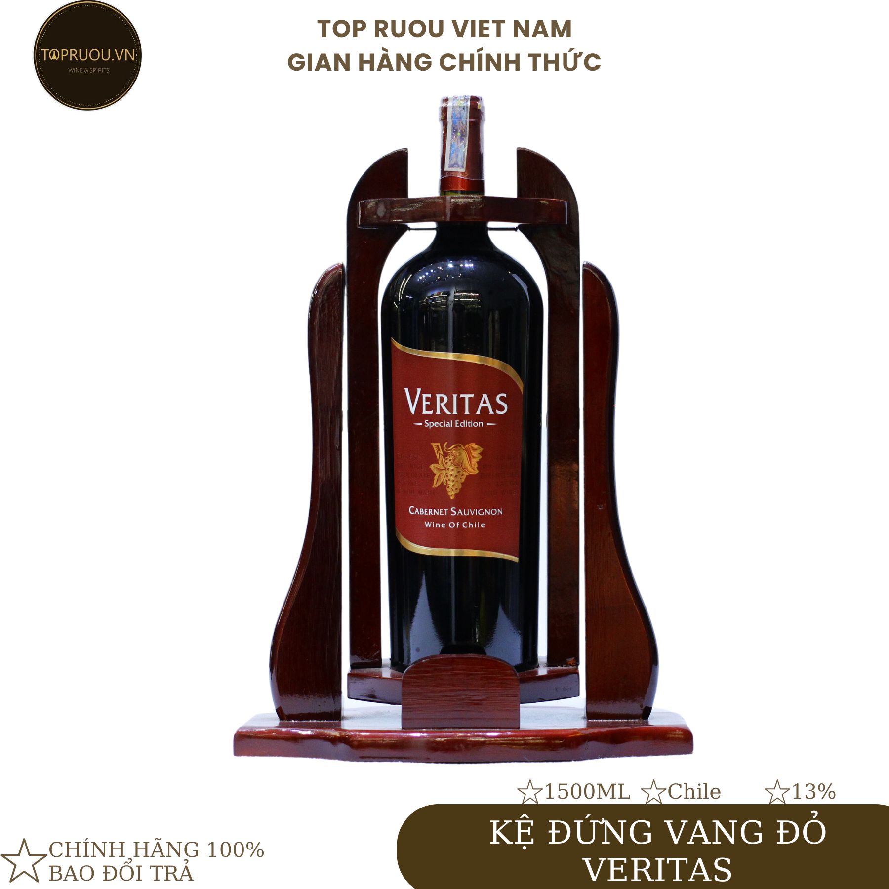 Kệ gỗ vang đỏ veritas - l'emperuer prestige - alfa omega primitivo salento - castello dei fiori - 1766 bizet et carmen 1500ml - 3000ml