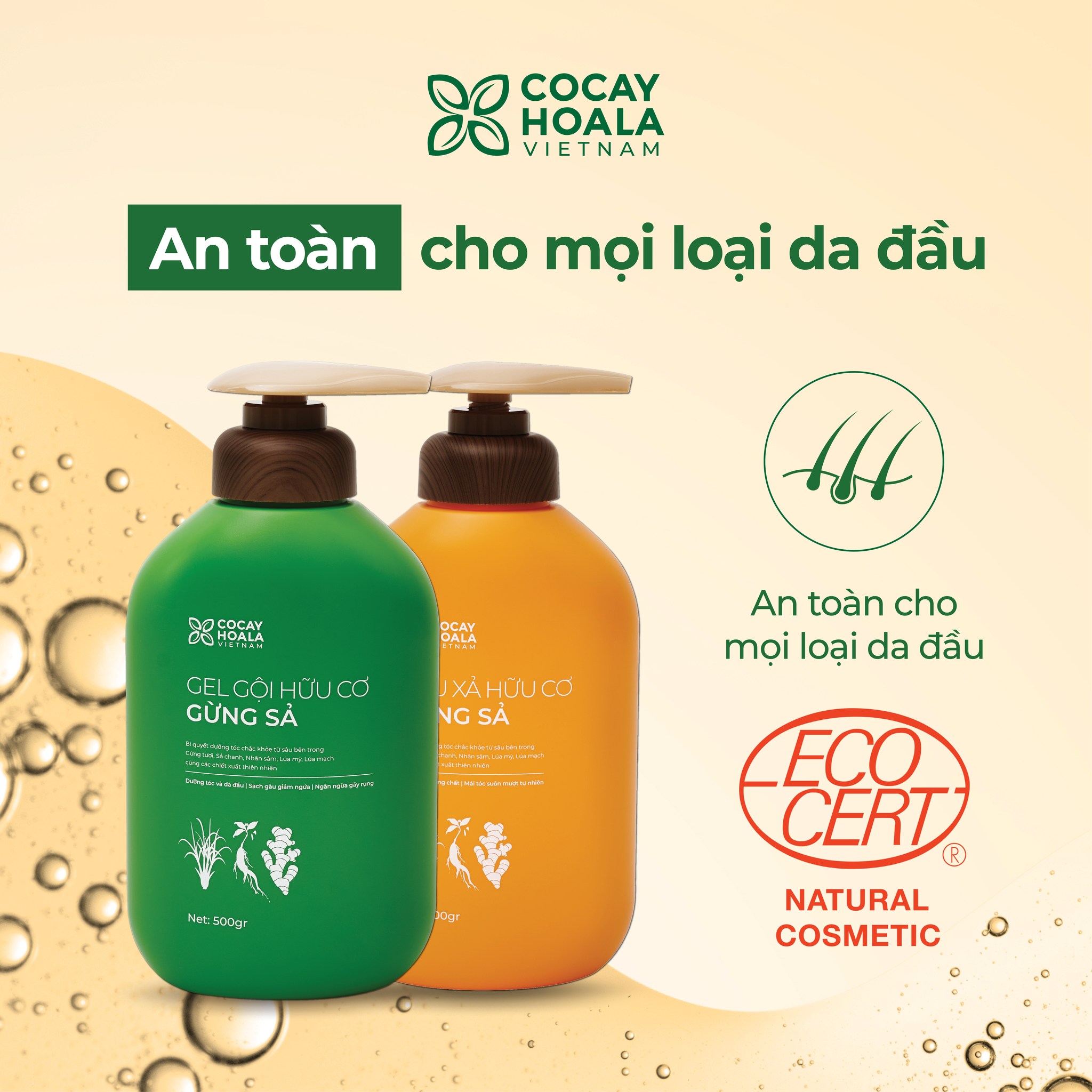 ComBo Gel Dầu Gội Và Xả Gừng Sả Hữu Cơ Cỏ Cây Hoa Lá - Ngăn rụng tóc,kích mọc tóc ,ngăn dầu bết tóc và giảm gàu giảm ngứa 500g