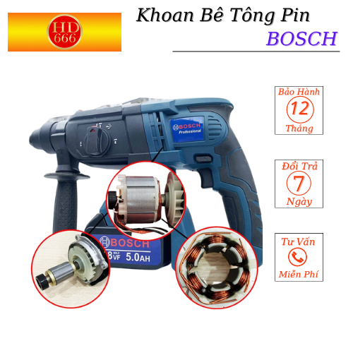 Máy khoan bê tông dùng pin boch 118v 3 chức năng khoan đục khoan bê tông hàng cao cấp