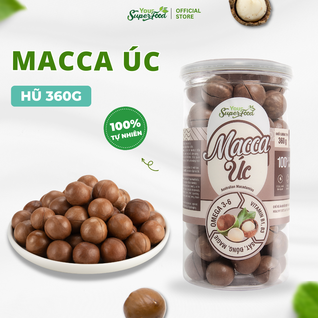 Hạt Macca Úc thơm béo kèm đồ khui (Hộp 360g) Your Superfood