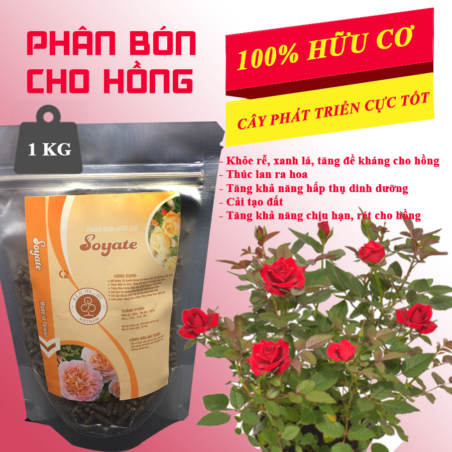 Phân bón hoa hồng phân hữu cơ tan chậm đậm đặc viên nén 1kg Soyate