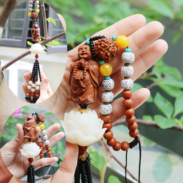 Dây treo xe ô tô Phật Di Lặc - Cầu tài lộc, may mắn - Dây treo xe ô tô hoa sen - dây treo xe phật bà quan thế âm - cầu may mắn bình an