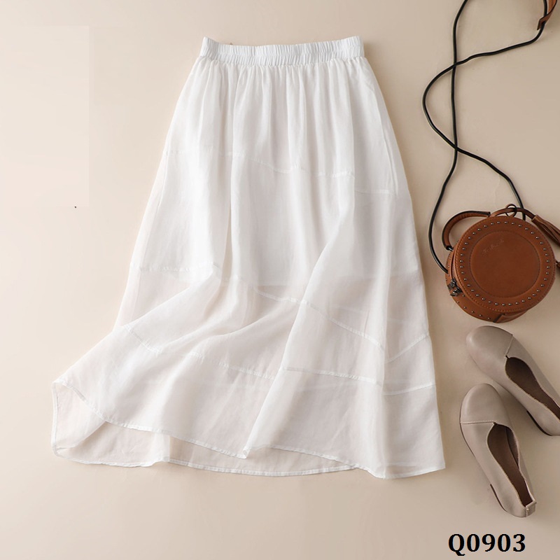 Q0903-chân váy linen mori cổ tích