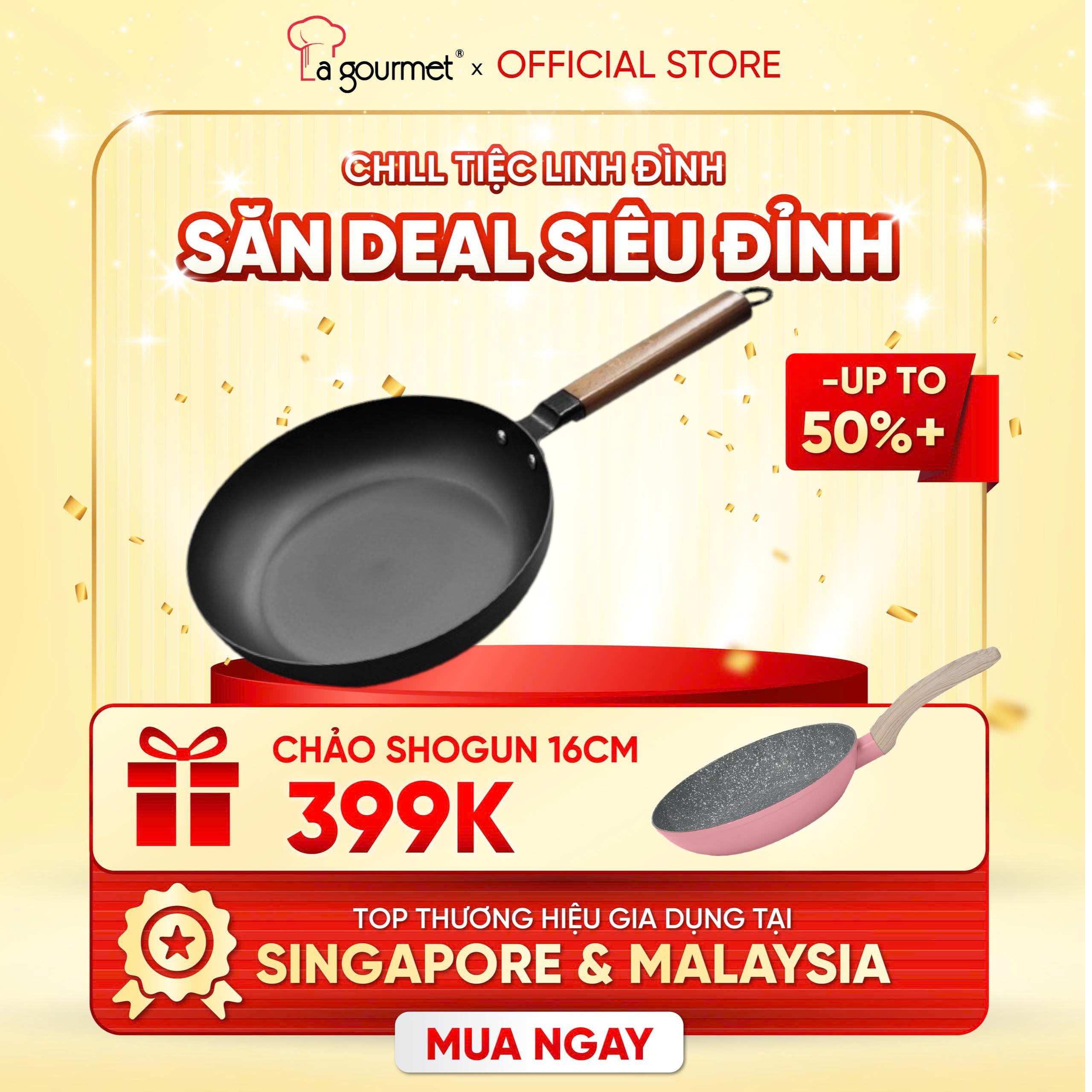 Chảo Thép chống dính tự nhiên 28cm Carbon chịu nhiệt cao Hikaru La gourmet an toàn sức khỏe sử dụng bếp từ chính hãng thương hiệu Mỹ và Sigapore Thương hiệu uy tín 1 tay cầm 417718