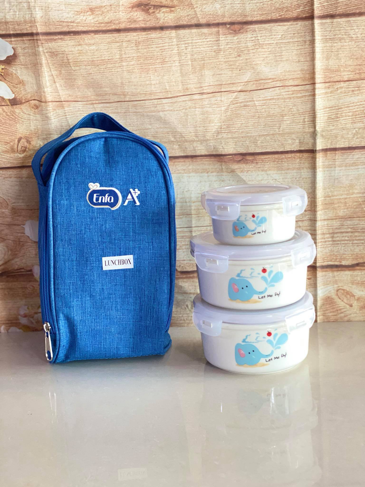 Bộ 3 thố sứ Donghwa kèm túi giữ nhiệt hkm ENFA