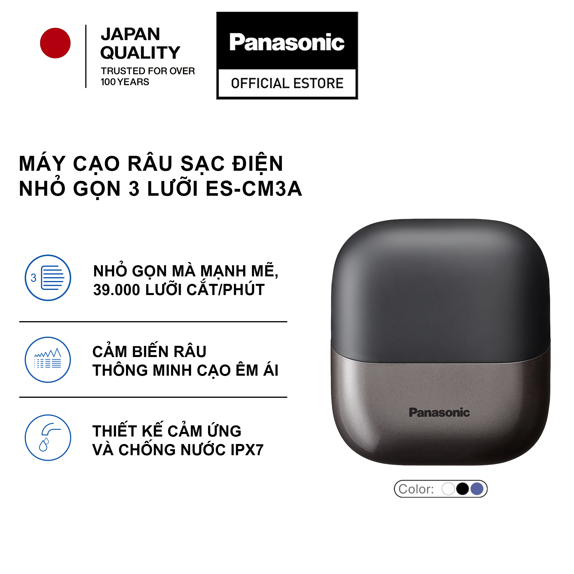 [Chính hãng] Máy Cạo Râu Sạc điện Nhỏ gọn 3 lưỡi thép không gỉ ES-CM3A - Động cơ Tuyến tính Mạnh mẽ, Cạo râu êm ái tối đa
