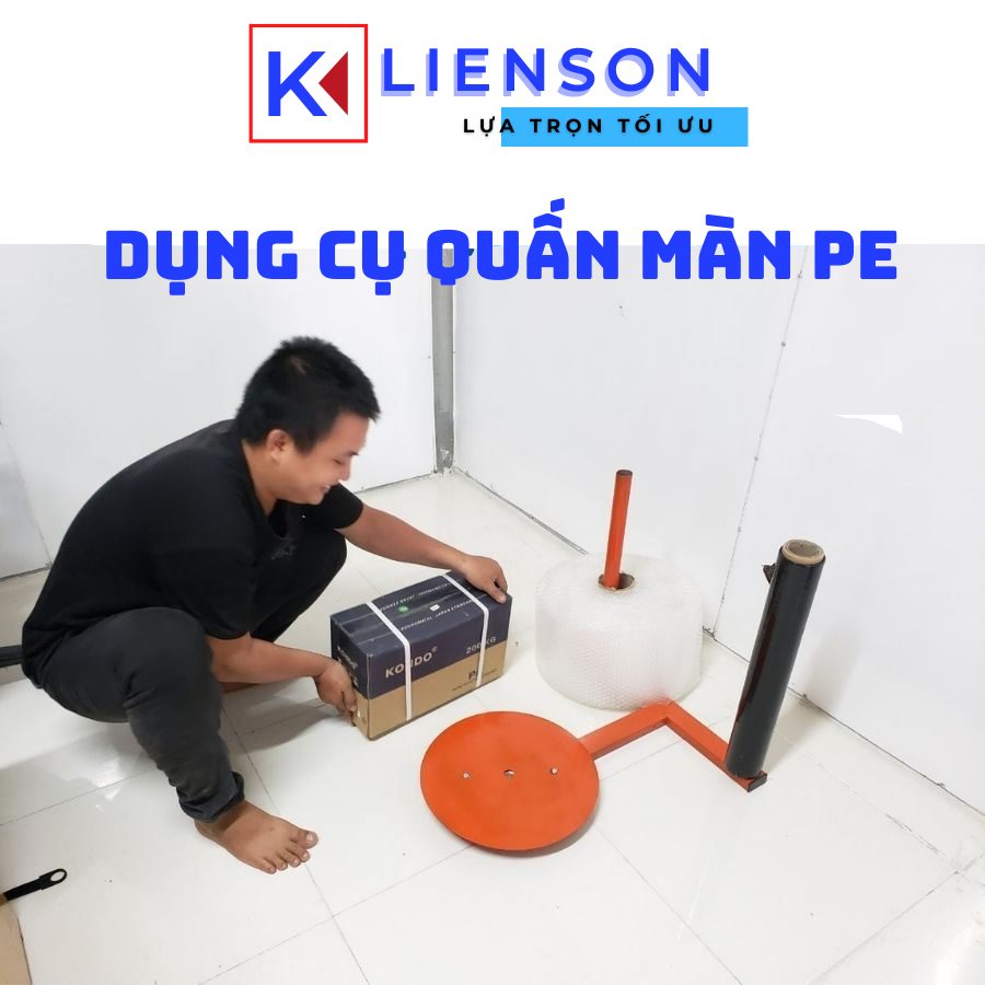 Dụng cụ quấn màng pe, dạng 2 lõi, bàn xoay giúp đóng gói hàng hóa nhanh chóng nhẹ nhàng. Chịu tải 70kg