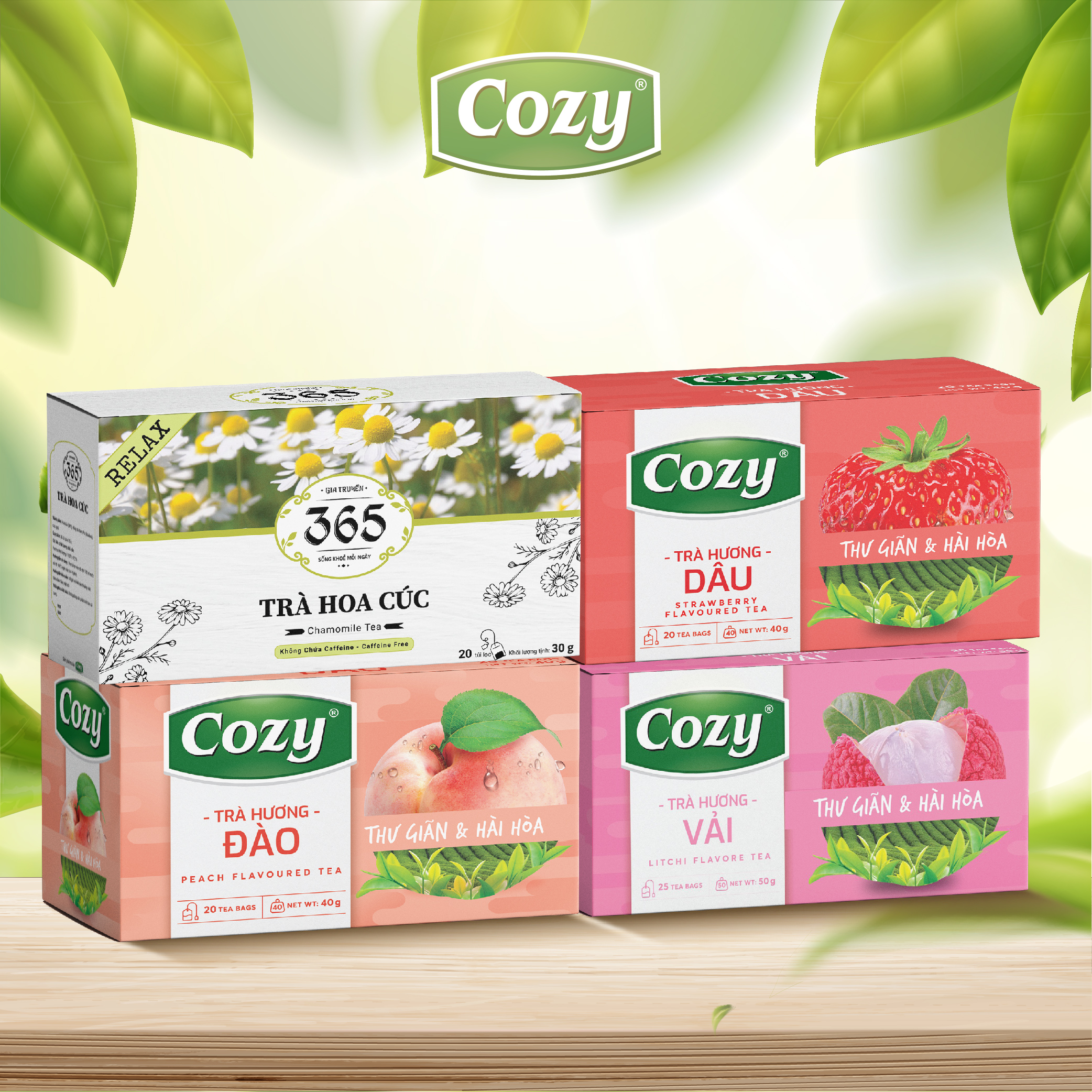 Combo 4 hộp trà túi lọc các vị Cozy