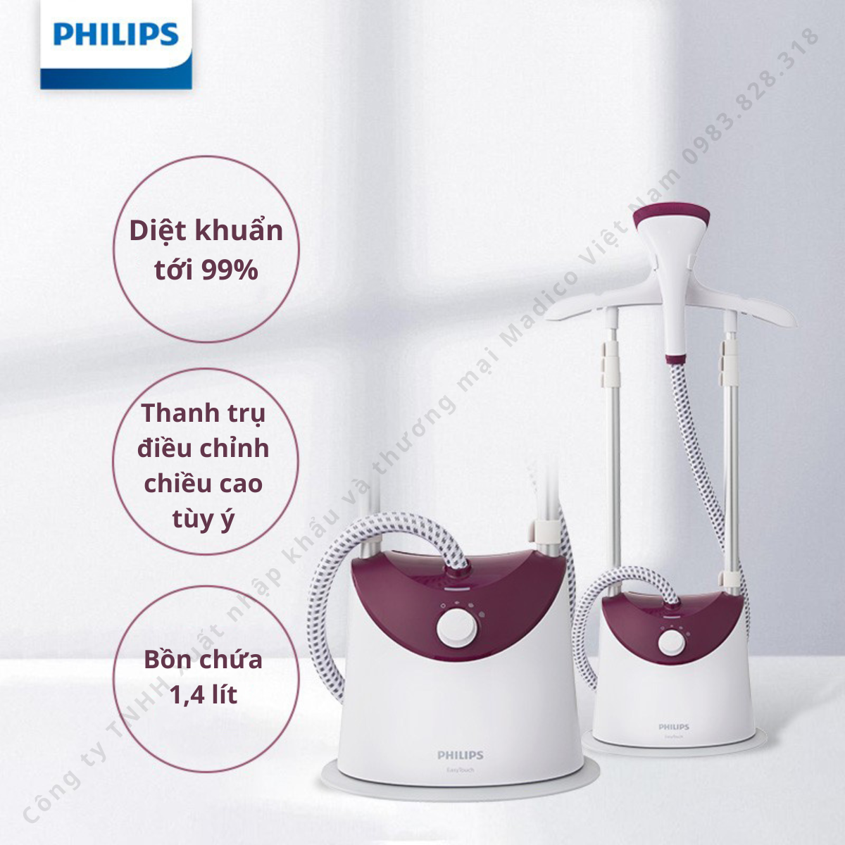 Bàn ủi hơi nước đứng có giá đỡ philips gc486 1800w bảo hành 24 tháng