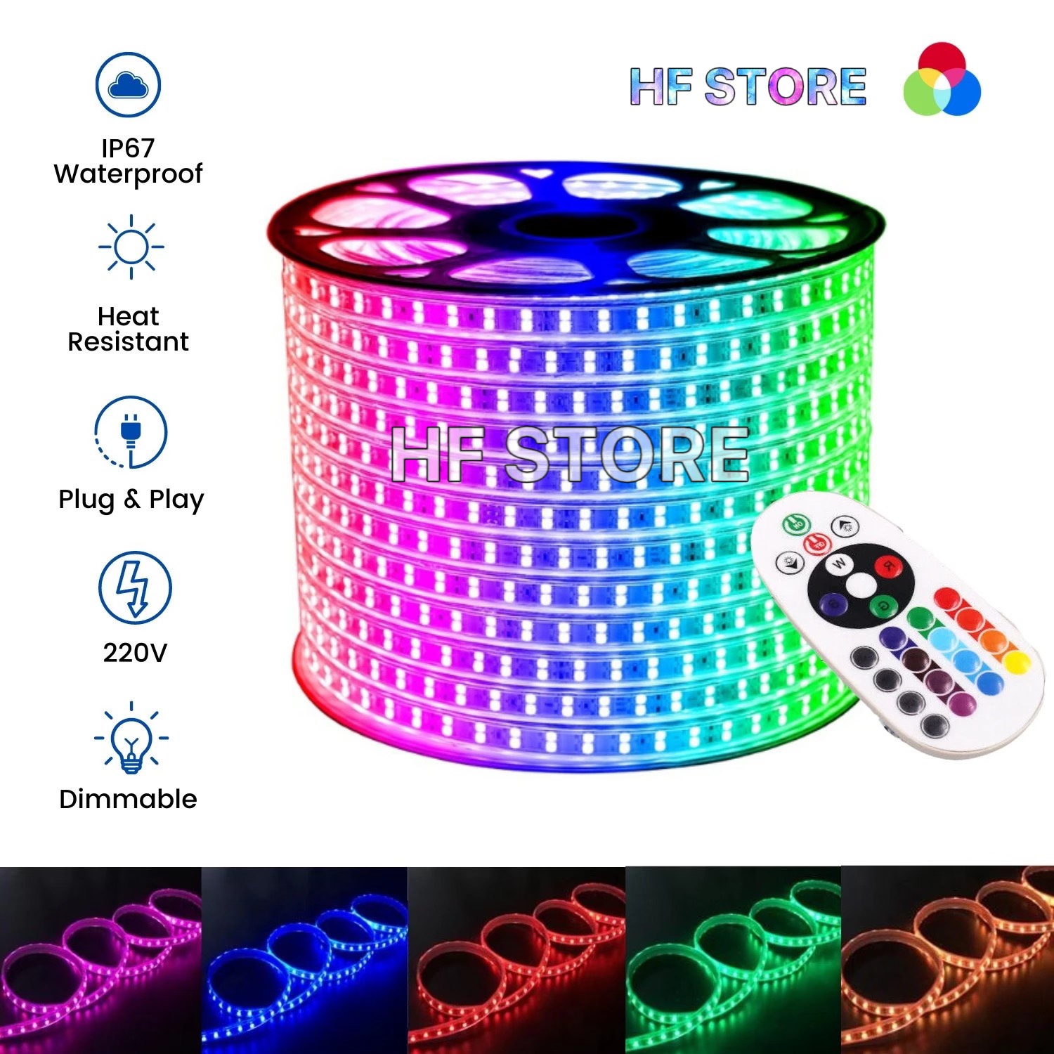Đèn dây led rgb 5050 5M 10M 20M 50M đổi nhiều màu có điều khiển từ xa trang trí ngoài trời, đèn led đổi nhiều màu chống nước, đèn hắt trần thạch cao
