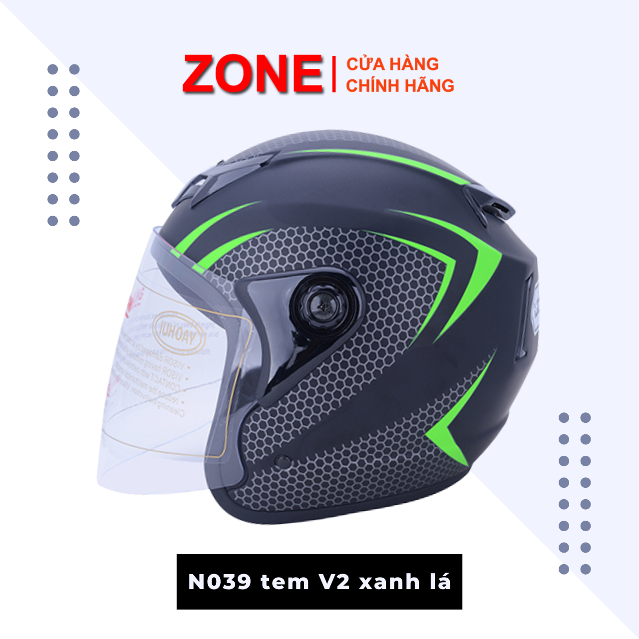 Mũ bảo hiểm napoli n039 tem v2 xanh lá kính trong