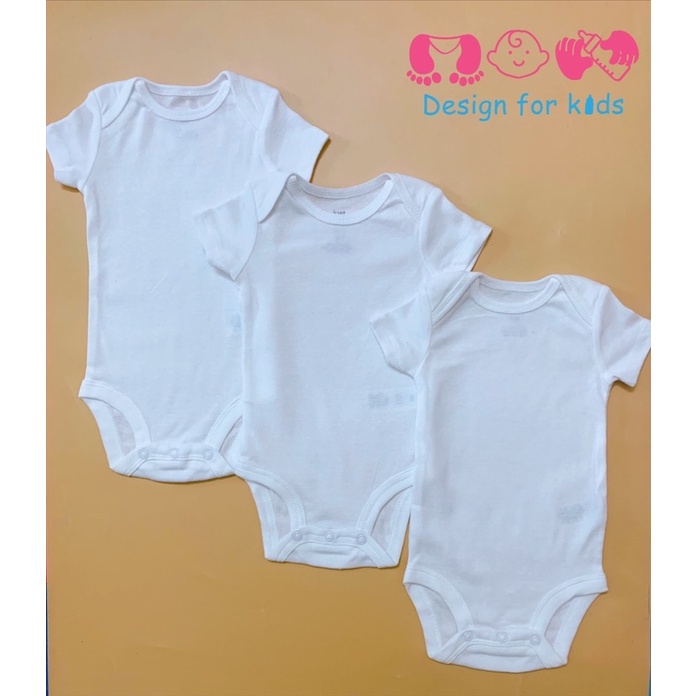 Set 3 body chip cộc tay trắng trơn Carter's xuất dư xịn cho bé trai và bé gái