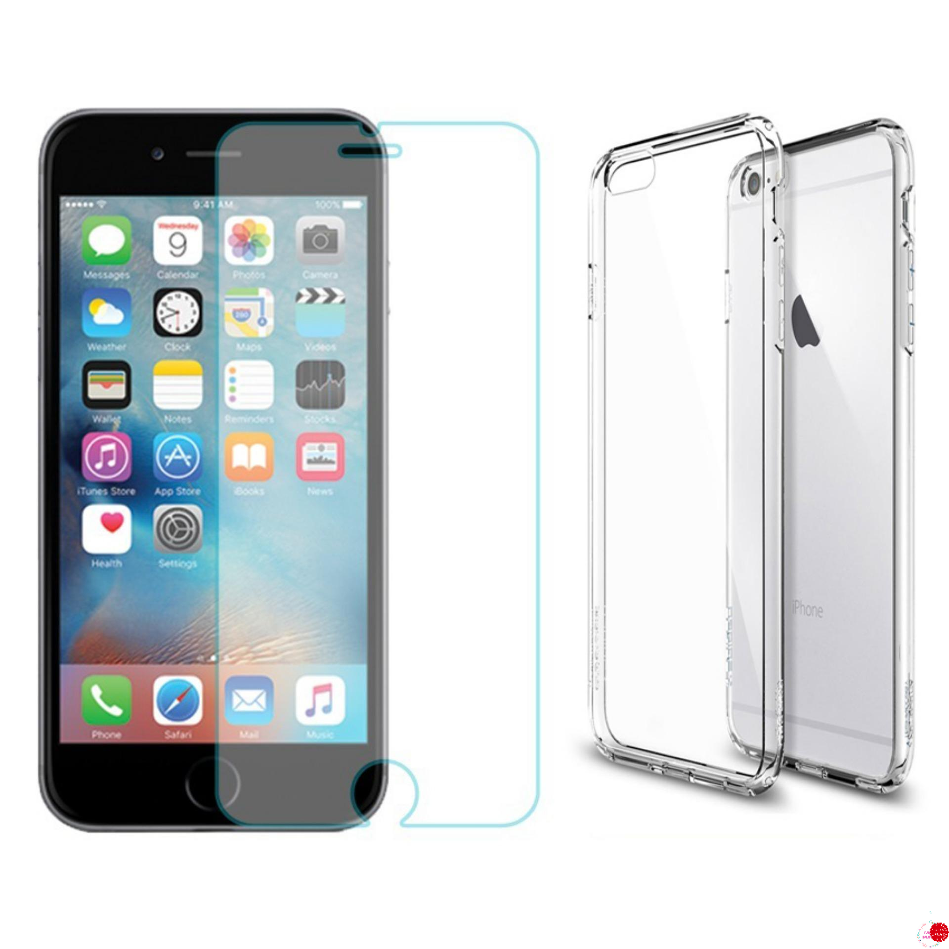 Bộ miếng dán cường lực, Ốp lưng sili iPhone 6/6S