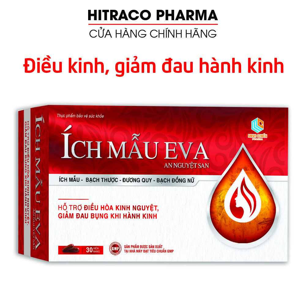 Ích mẫu Eva chiết xuất từ ích mẫu, bạch thược, đương quy, bạch đồng nữ giảm đau bụng kinh, điều hòa kinh nguyệt - Hộp 30 viên