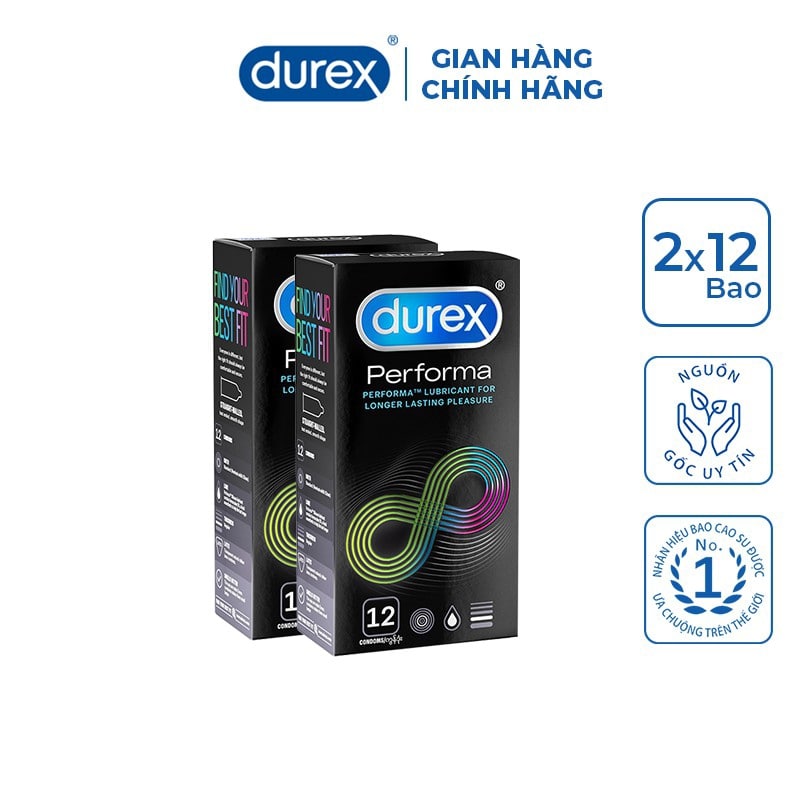 COMBO 2 HỘP BCS DUREX PERFORMA 12 BCS/ HỘP CỘNG THÊM GEL PLAY 50 ML.