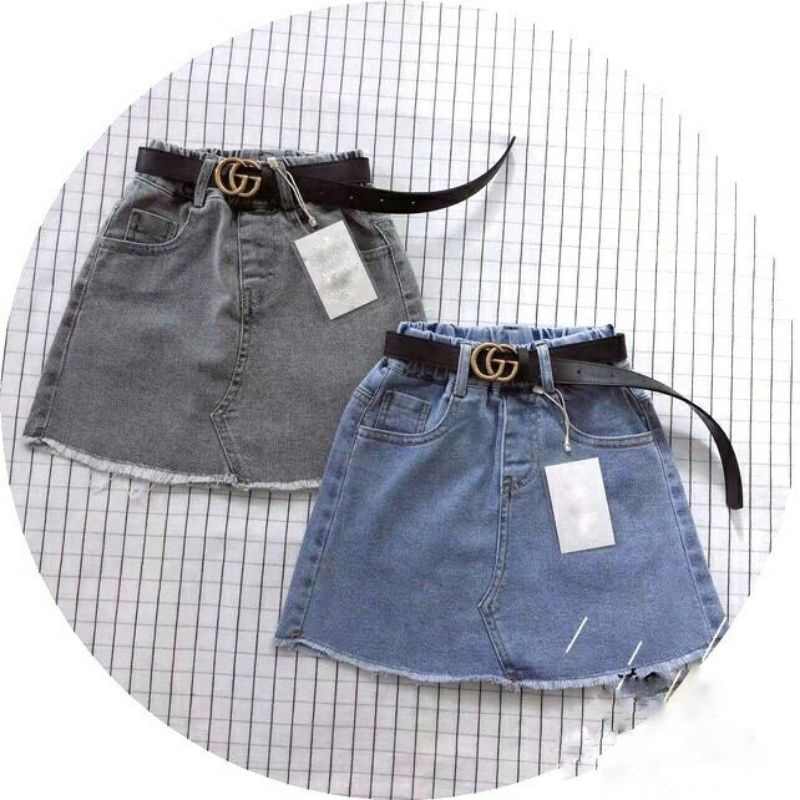 Váy jean bé gái cá tính, váy denim ngắn thời trang xuân hè trẻ em cao cấp