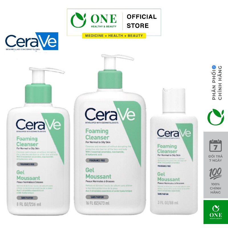 Sữa rửa mặt CeraVe dành cho da thường và da dầu CeraVe Foaming Facial Cleanser 473ml, 263ml, 88ml