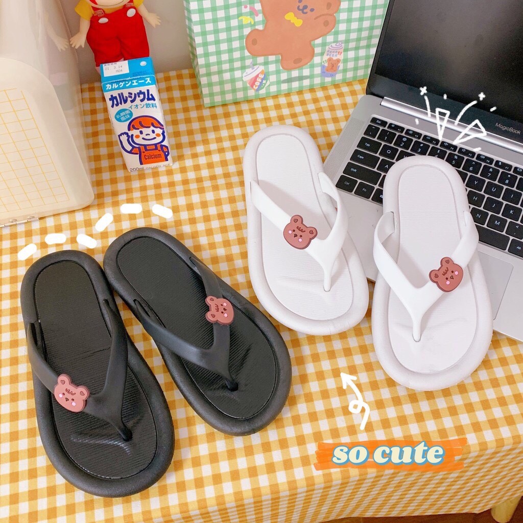 DÉP KẸP NHỰA GẮN GẤU NÂU HOT. DÉP KẸP ĐI MÙA MƯA, BAO BỀN, ĐỦ MÀU CUTE FUTISHOP