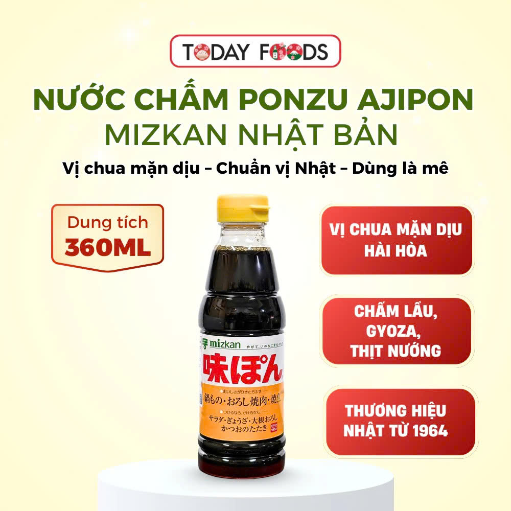 Nước Tương Ponzu Mizkan AJIPON (Nhật Bản) 360ML - Chấm thịt nướng, há cảo gyoza, trộn salad