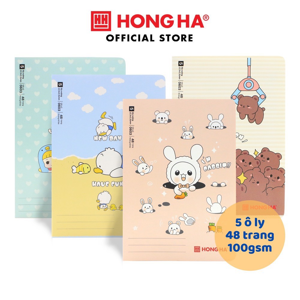 Combo 2 Vở 5 ô ly 48 trang Hồng Hà định lượng 100gsm - Bình Ngọc