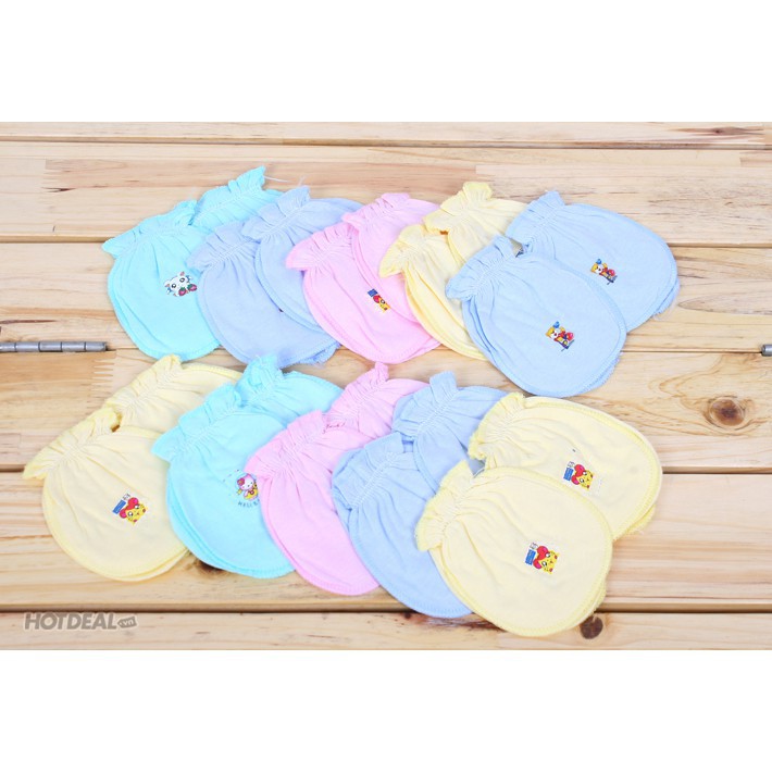 Bao tay chân sơ sinh-combo 5 cặp bao tay 5 cặp bao chân dún màu cho bé baby-như loan