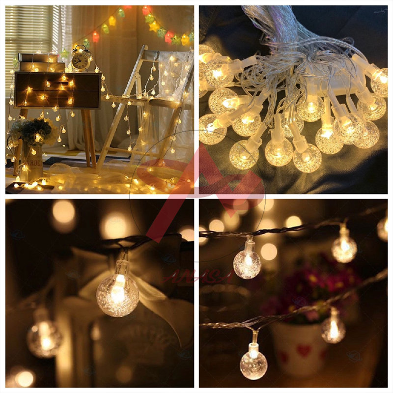 Dây đèn led trang trí bóng tròn sang trọng 16 bóng nhiều màu có sợi tóc giả bên trong
