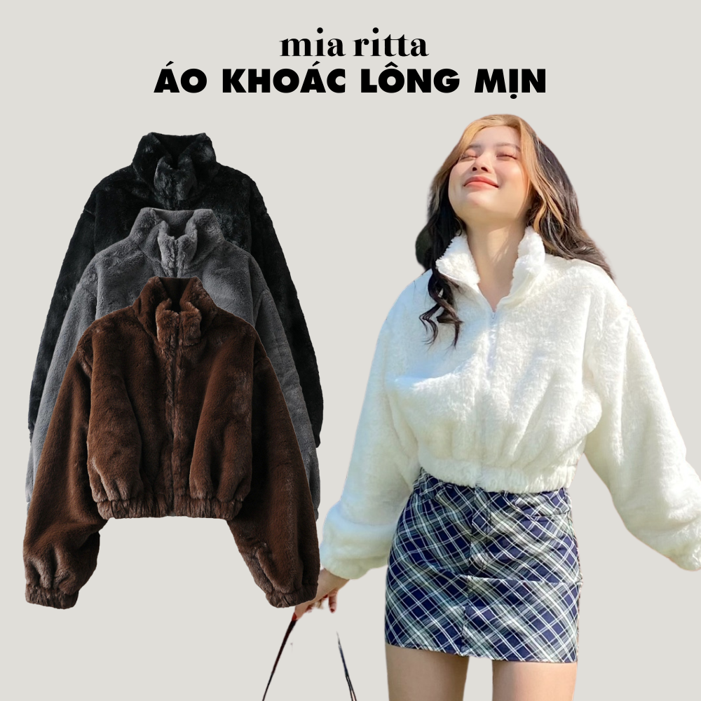 Áo khoác lông Mia Ritta A2036 áo khoác lông mịn bo gấu dài tay