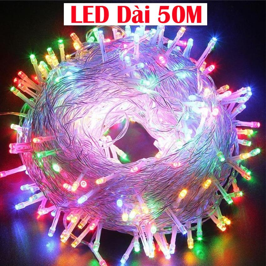 Dây đèn led dài 50m nhấp nháy nhiều màu dùng trang trí gia đình, quán, noel, ... chúc mừng năm mới tết 2024