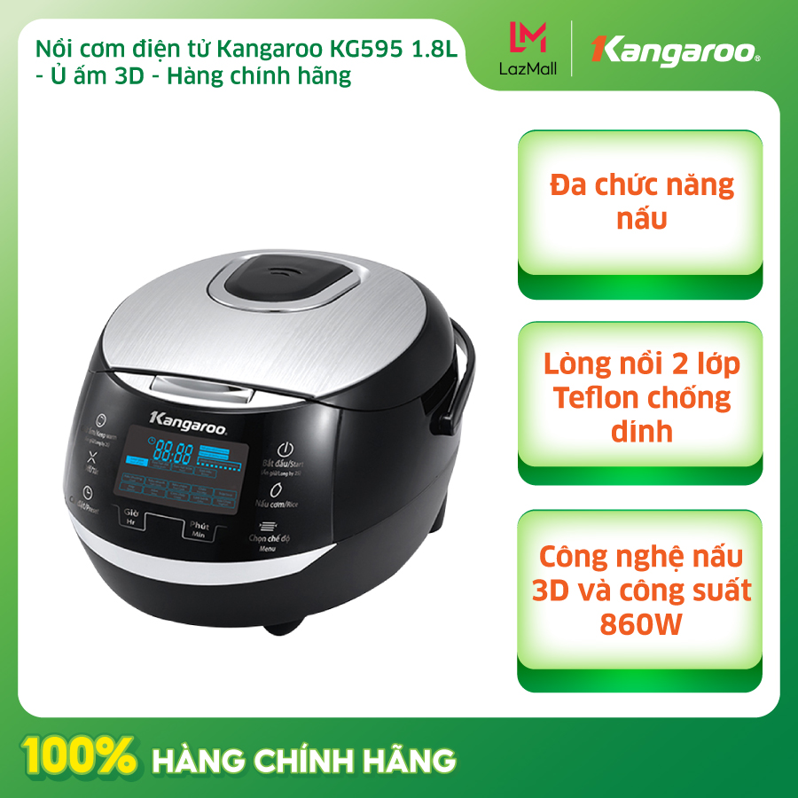 Nồi cơm điện tử kangaroo kg595 1.8l - ủ ấm 3d - điều khiển cảm ứng - hàng chính hãng