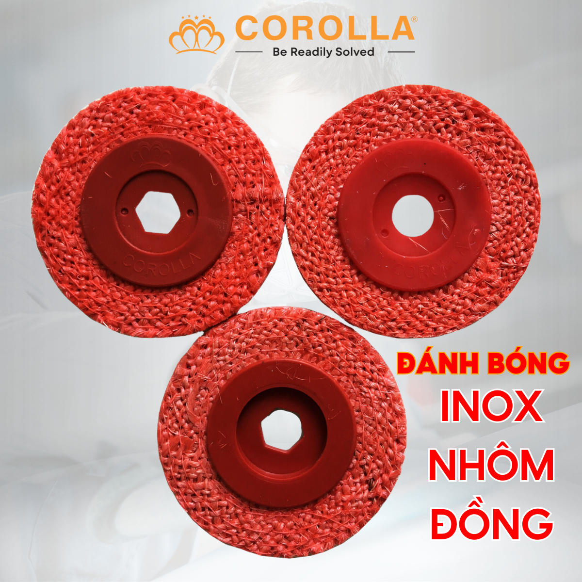 Xơ dừa đánh bóng inox, bánh xơ dừa corolla 100mm hỗ trợ đánh bóng bề mặt, loại bỏ vết xước, vết ố